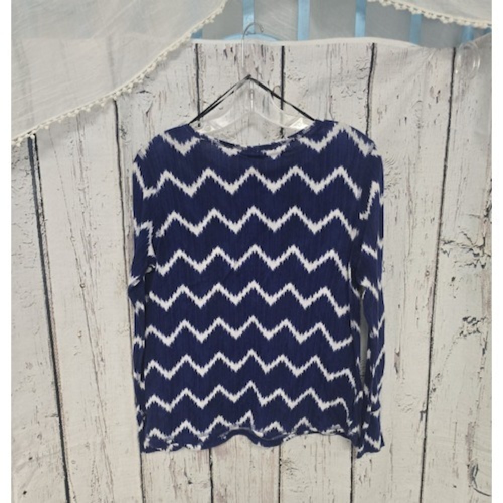 H&M L.O.G.G. Top Blue & White Vintage Y2K Size M Long Sleeve - Picture 6 of 10
